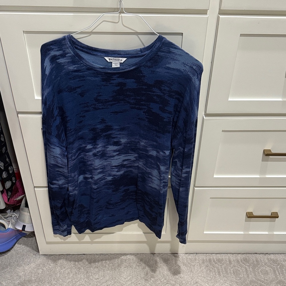 Athleta Navy Tie-Dye Long Sleeve Tee